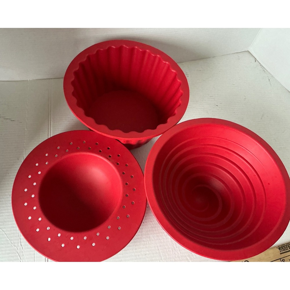 Giant Cupcake Silicone Cake Mold Set Red 3 Piece 3D Large Baking Pan